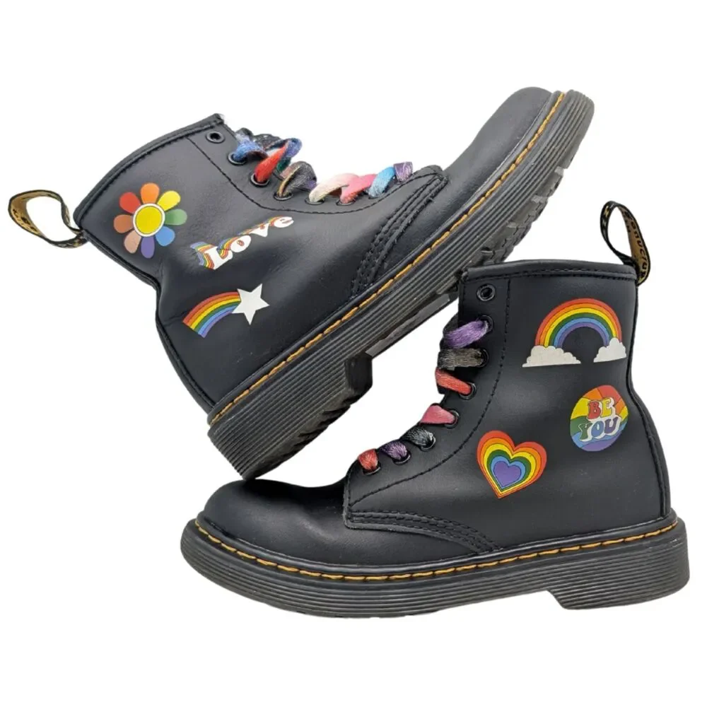 Dr. Martens Kids Rainbow Pride Patch Combat Boots Size Kids 13